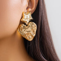 Thumbnail for Chic Gold Silver Plated Pleated Star Heart Dangle Earrings - ArtGalleryZen