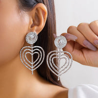 Thumbnail for Chic Gold Silver Plated Round Hollow Heart Dangle Earrings - ArtGalleryZen