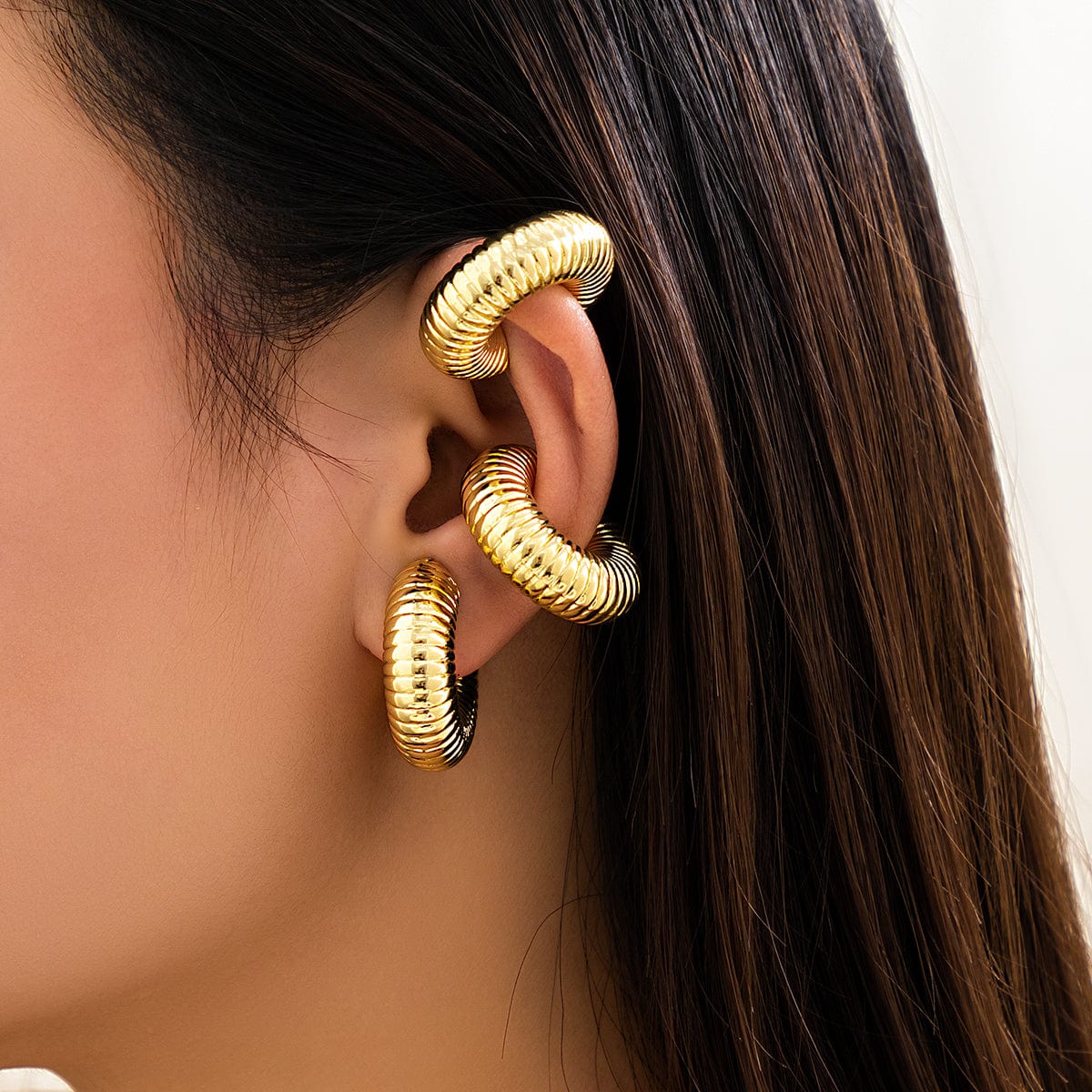 Chic Gold Silver Plated Threaded Ear Cuff Earrings - ArtGalleryZen