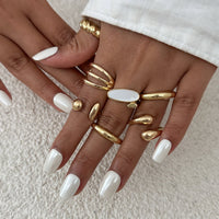 Thumbnail for Chic Gold Silver Plated Waterdrop Hollow Enamel Ring Set - ArtGalleryZen