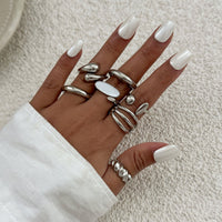 Thumbnail for Chic Gold Silver Plated Waterdrop Hollow Enamel Ring Set - ArtGalleryZen