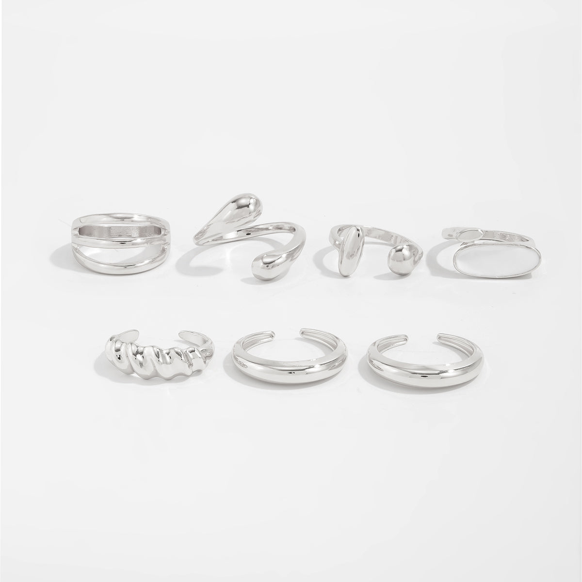 Chic Gold Silver Plated Waterdrop Hollow Enamel Ring Set - ArtGalleryZen