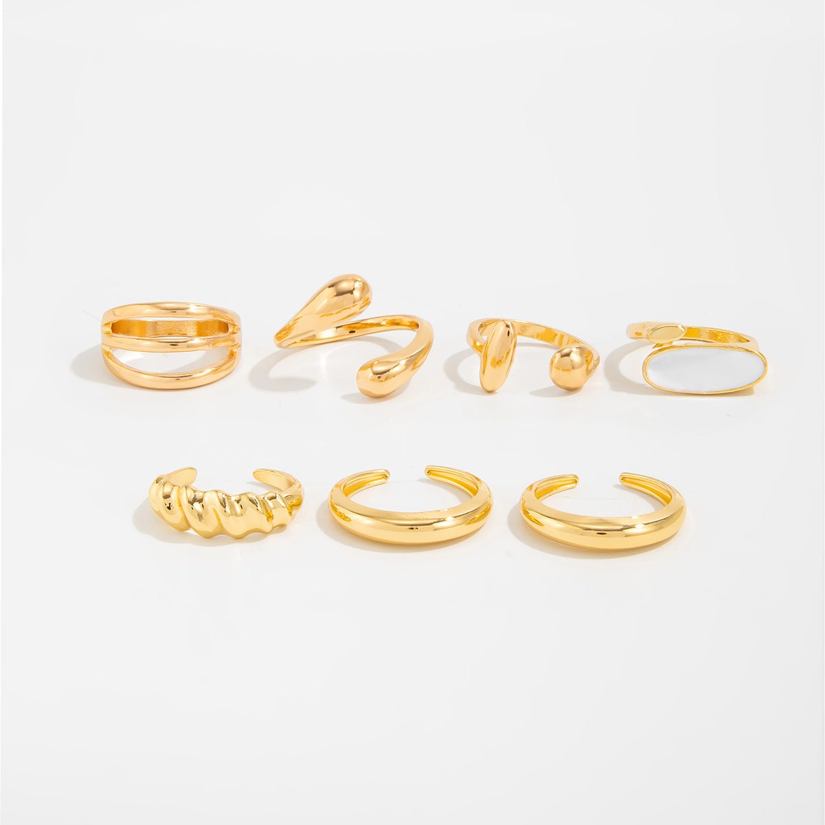 Chic Gold Silver Plated Waterdrop Hollow Enamel Ring Set - ArtGalleryZen