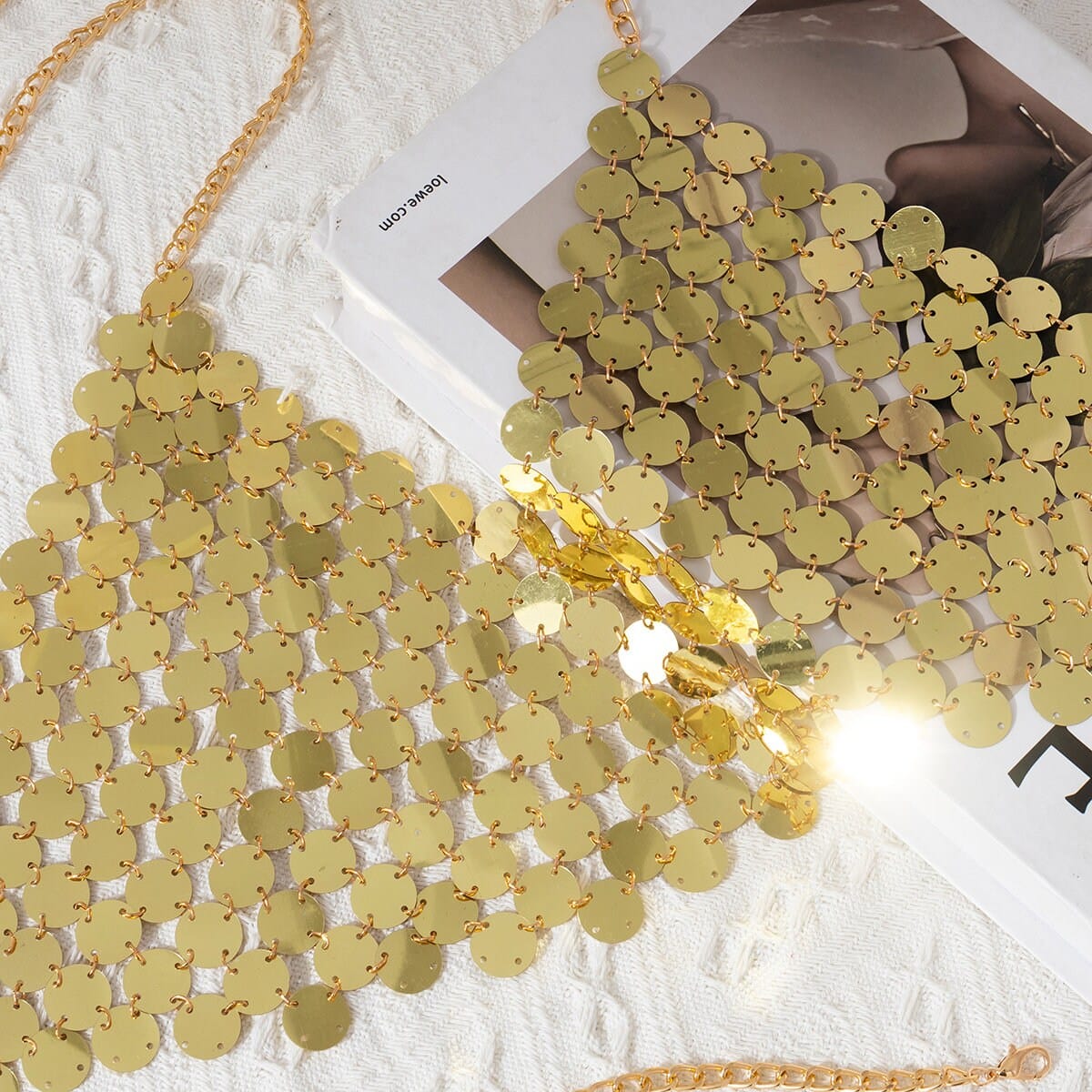 Chic Gold Silver Tone Backless Sequins Bra - ArtGalleryZen