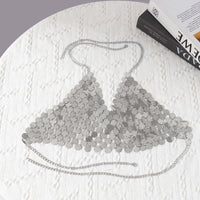 Thumbnail for Chic Gold Silver Tone Backless Sequins Bra - ArtGalleryZen