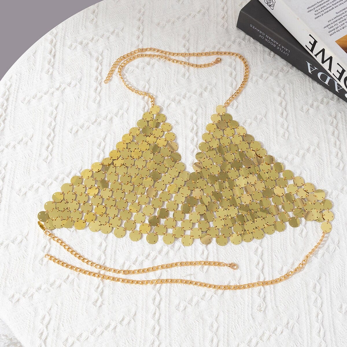 Chic Gold Silver Tone Backless Sequins Bra - ArtGalleryZen