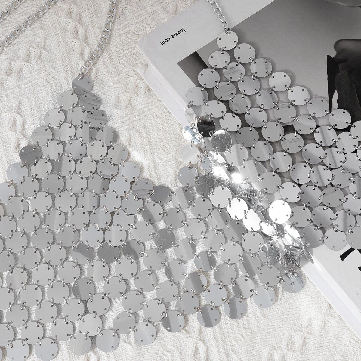 Chic Gold Silver Tone Backless Sequins Bra - ArtGalleryZen