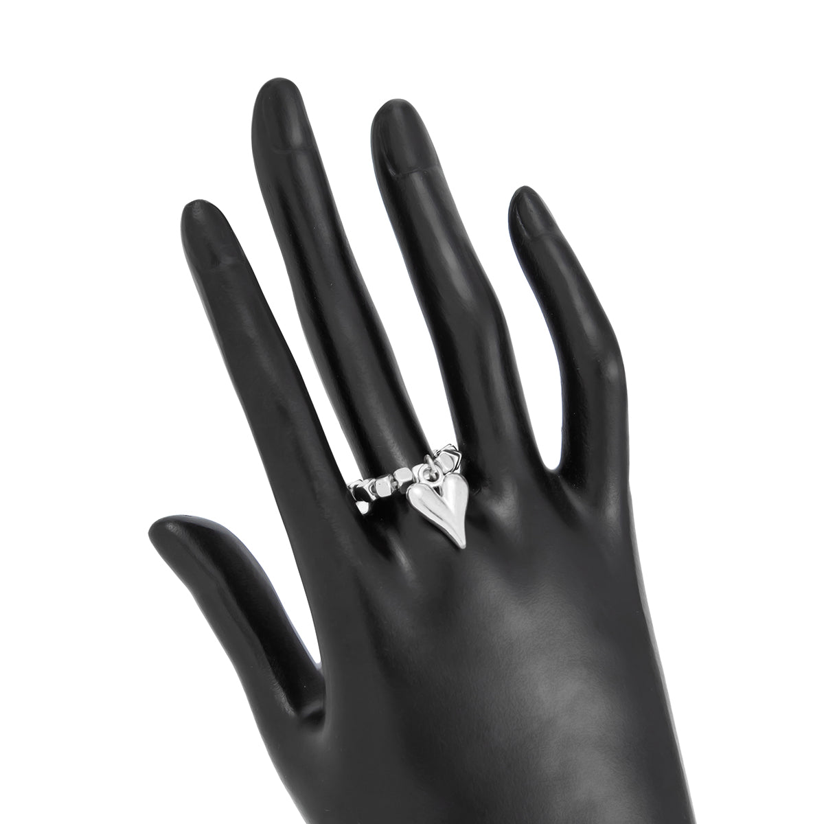 Chic Gold Silver Tone Heart Charm Beaded Ring - ArtGalleryZen