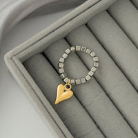 Thumbnail for Chic Gold Silver Tone Heart Charm Beaded Ring - ArtGalleryZen