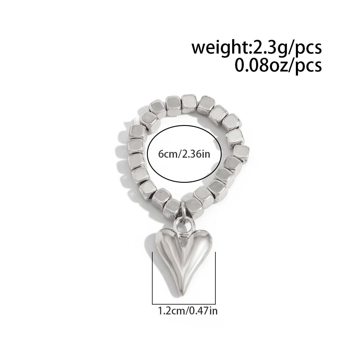 Chic Gold Silver Tone Heart Charm Beaded Ring - ArtGalleryZen