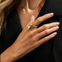 Thumbnail for Chic Gold Silver Tone Heart Charm Beaded Ring - ArtGalleryZen