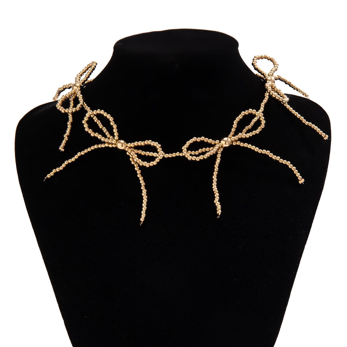 Chic Gold Silver Tone Multi-Bowknot Ball Chain Choker Necklace - ArtGalleryZen
