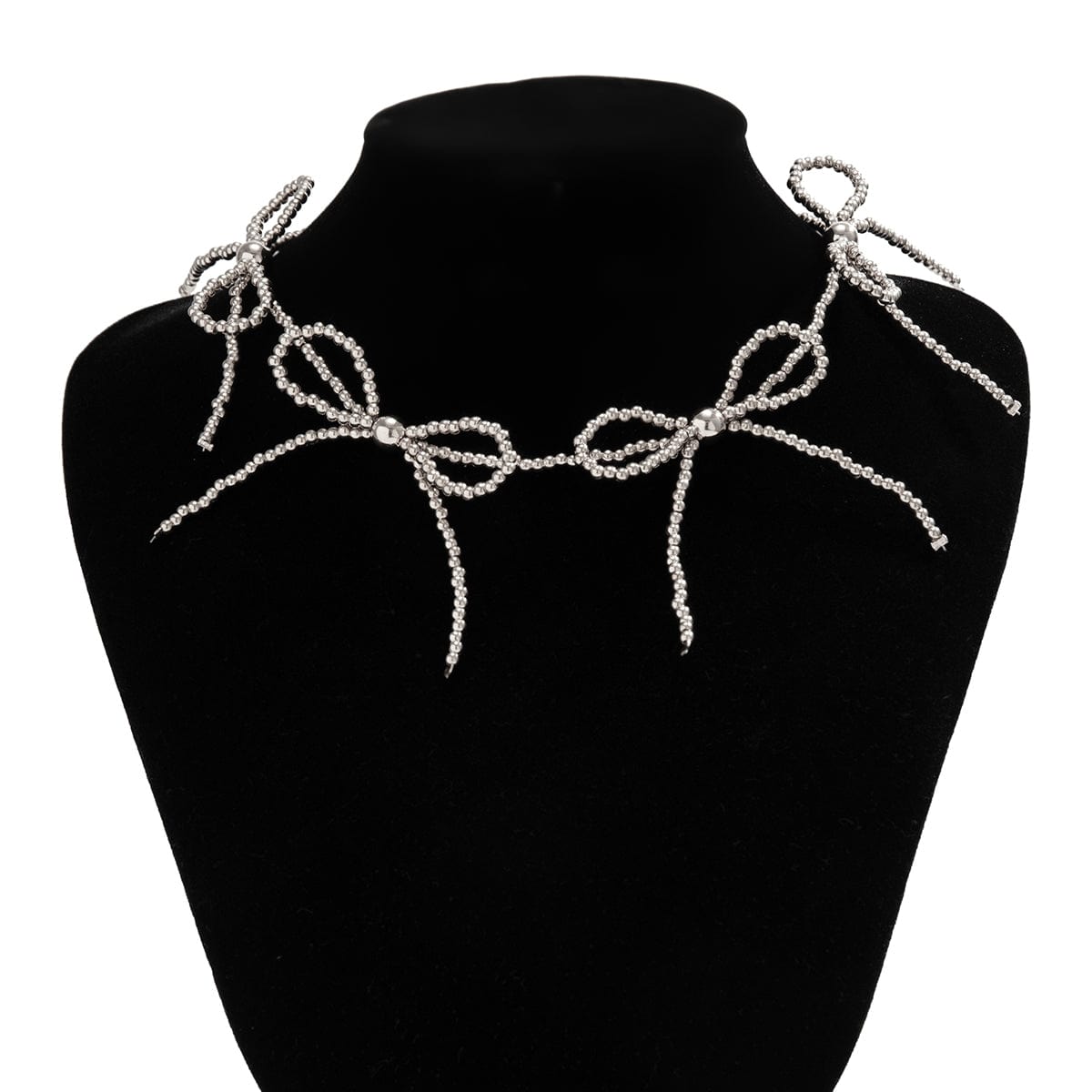 Chic Gold Silver Tone Multi-Bowknot Ball Chain Choker Necklace - ArtGalleryZen