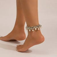Thumbnail for Chic Gold Silver Tone Pearl Tassel Ball Chain Anklet - ArtGalleryZen