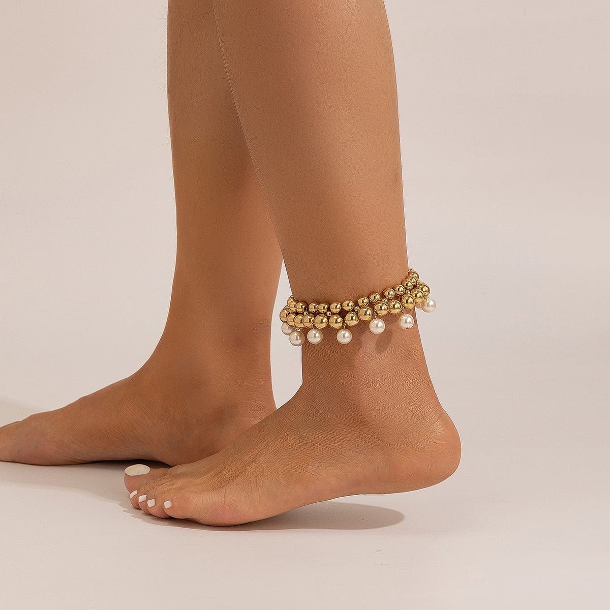 Chic Gold Silver Tone Pearl Tassel Ball Chain Anklet - ArtGalleryZen