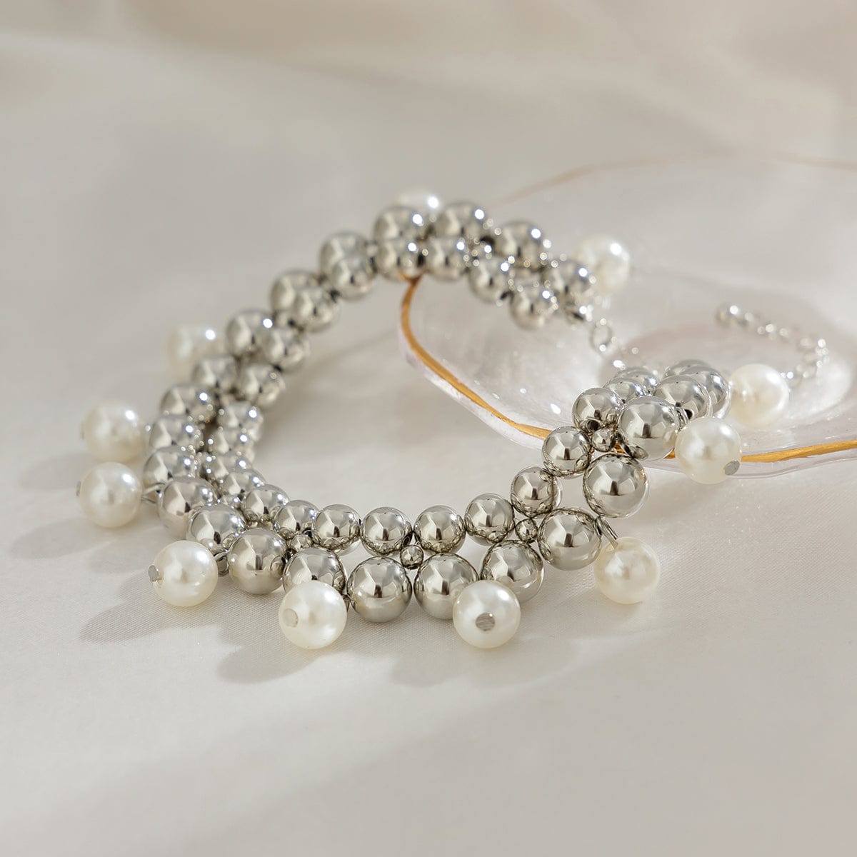 Chic Gold Silver Tone Pearl Tassel Ball Chain Anklet - ArtGalleryZen