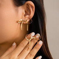 Thumbnail for Chic Gold Silver Tone Ribbon Earrings - ArtGalleryZen
