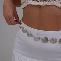 Thumbnail for Chic Gold Silver Tone Threaded Round Disk Waist Chain - ArtGalleryZen