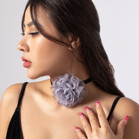 Thumbnail for Chic Grenadine Flower Ribbon Collar Choker Necklace - ArtGalleryZen