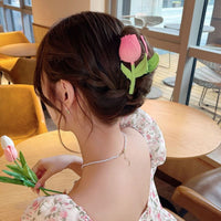 Thumbnail for Chic Handmade Enamel Pink Tulip Chignon Claw Clip Hair Clip - ArtGalleryZen