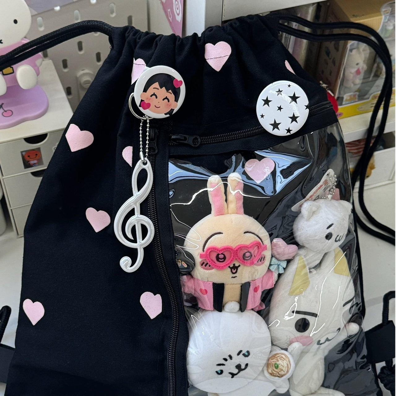 Chic Heart Kpop Fan Display Drawstring Backpack - ArtGalleryZen