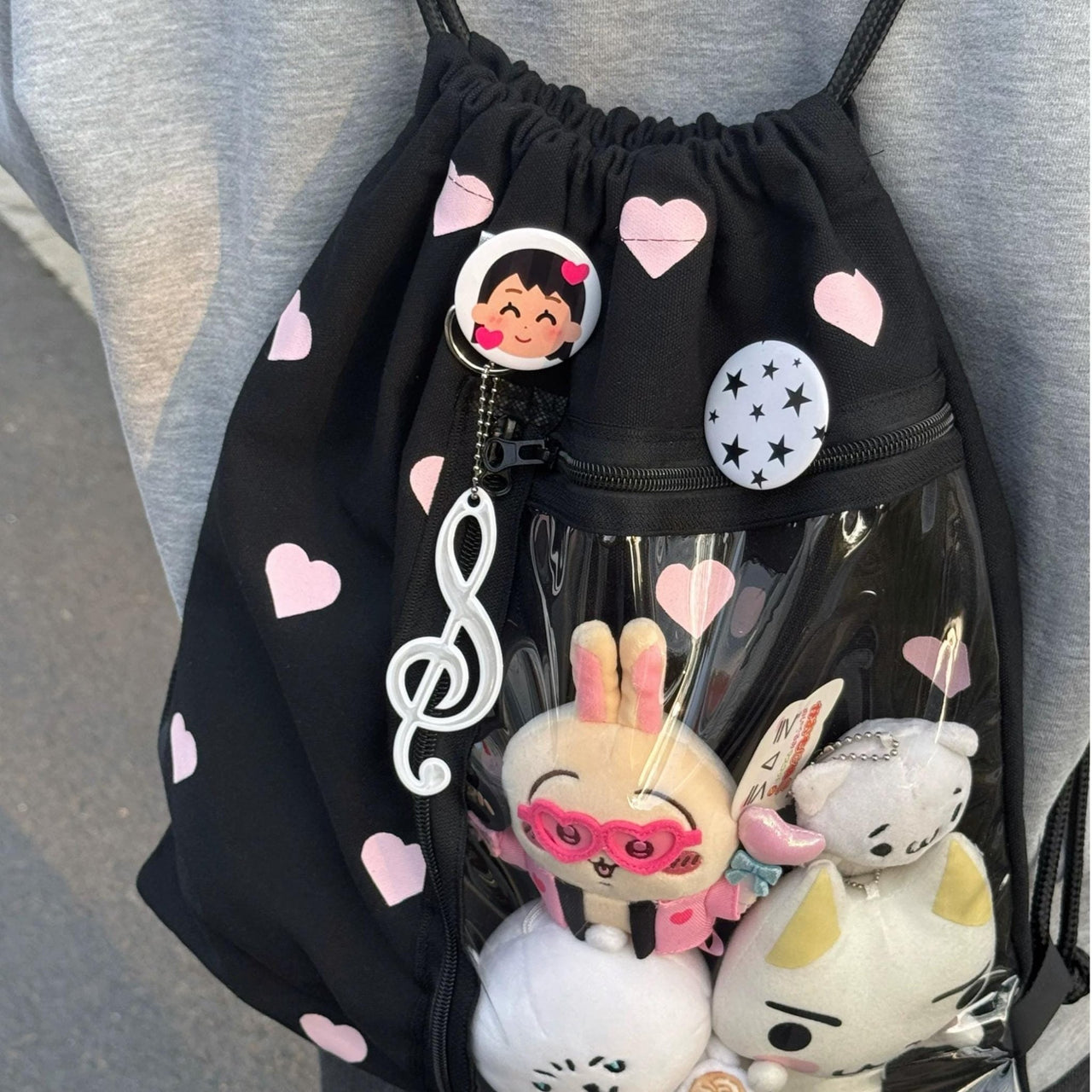 Chic Heart Kpop Fan Display Drawstring Backpack - ArtGalleryZen