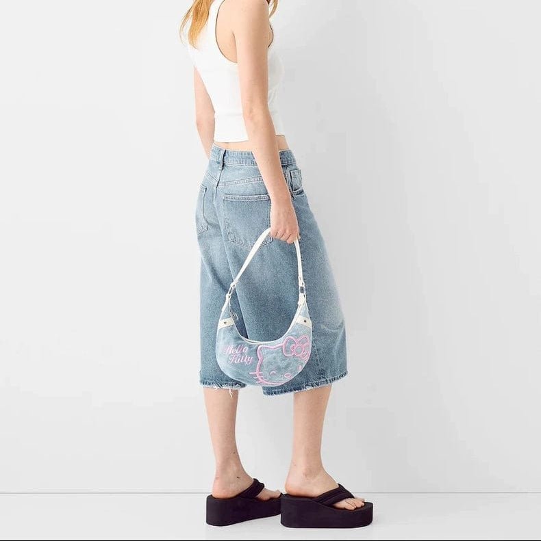 Chic Hello Kitty Denim Shoulder Bag - ArtGalleryZen