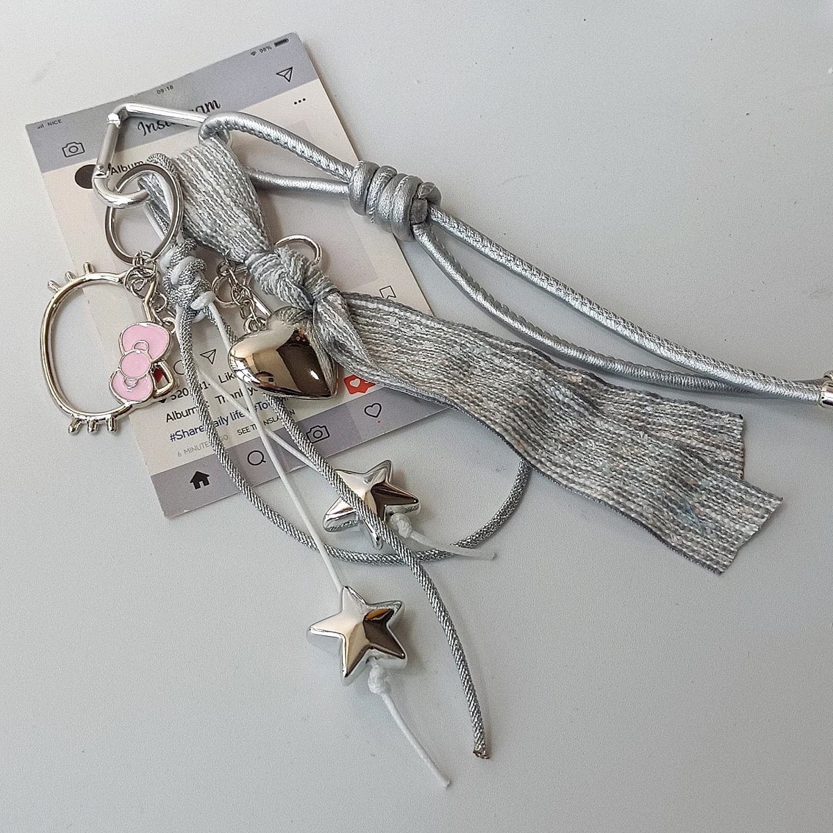 Chic Hello Kitty Heart Star Charm Leather Keychain - ArtGalleryZen