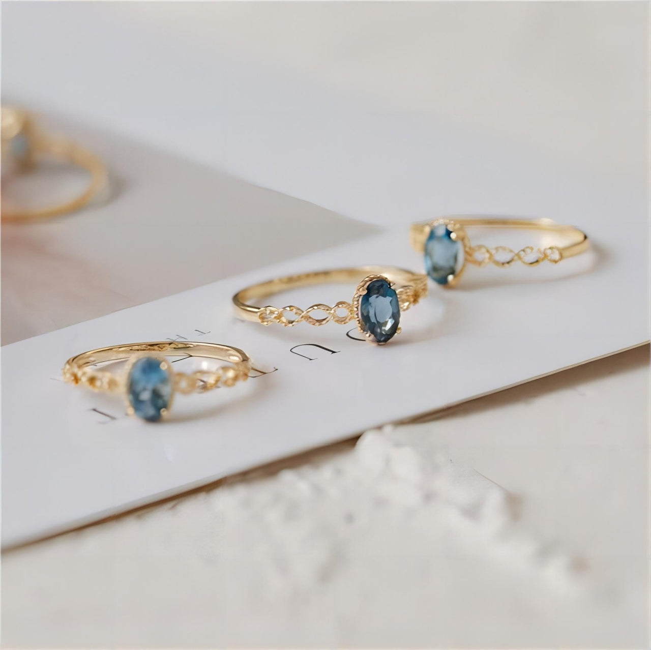 Chic Hollowed-out Sea Blue Topaz Ring - ArtGalleryZen