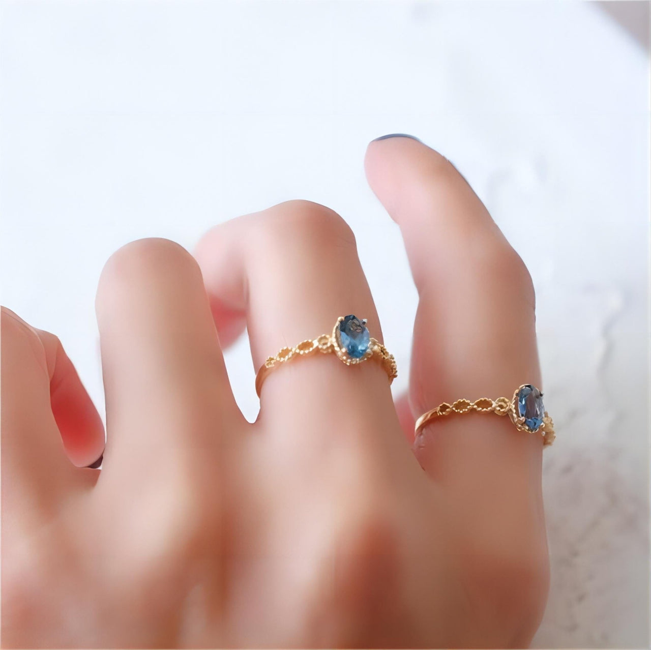 Chic Hollowed-out Sea Blue Topaz Ring - ArtGalleryZen