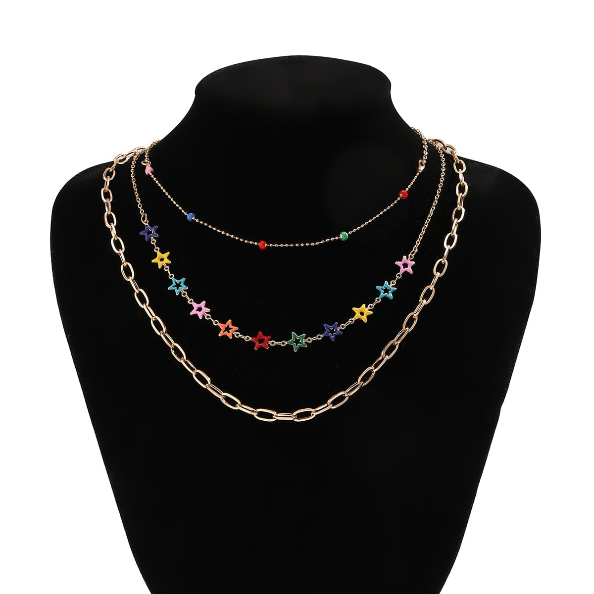 Chic Layered Colorful Enamel Star Chain Choker Necklace Set - ArtGalleryZen