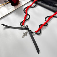 Thumbnail for Chic Layered Cross Bowknot Pendant Pearl Seed Beaded Chain Necklace - ArtGalleryZen