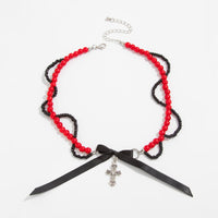 Thumbnail for Chic Layered Cross Bowknot Pendant Pearl Seed Beaded Chain Necklace - ArtGalleryZen