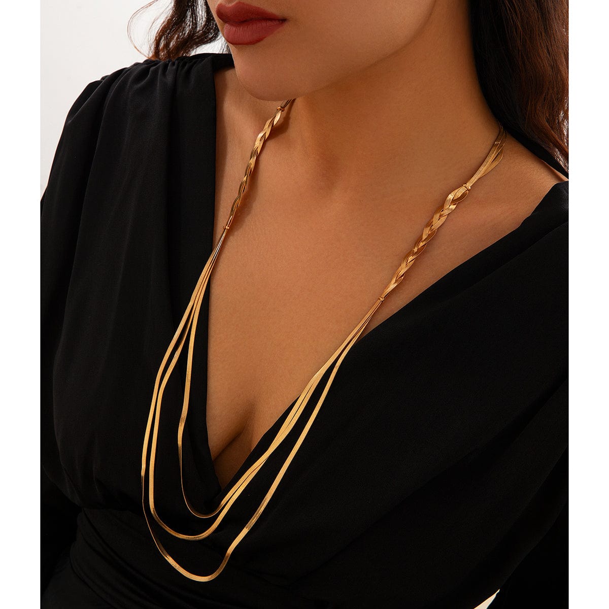 Chic Layered Cross Herringbone Chain Necklace - ArtGalleryZen
