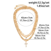 Thumbnail for Chic Layered Crystal Cross Heart Pendant Figaro Cable Curb Chain Necklace Set - ArtGalleryZen
