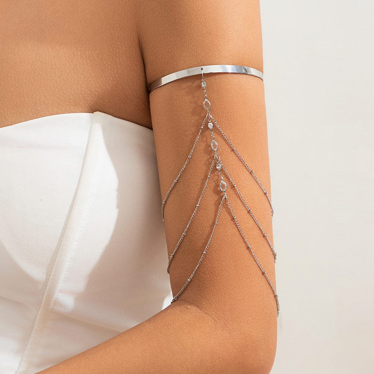 Chic Layered Crystal Inlaid Saturn Chain Tassel Arm Cuff - ArtGalleryZen