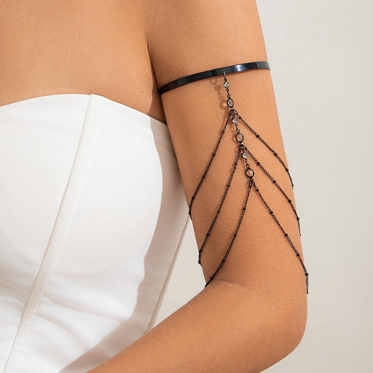 Chic Layered Crystal Inlaid Saturn Chain Tassel Arm Cuff - ArtGalleryZen