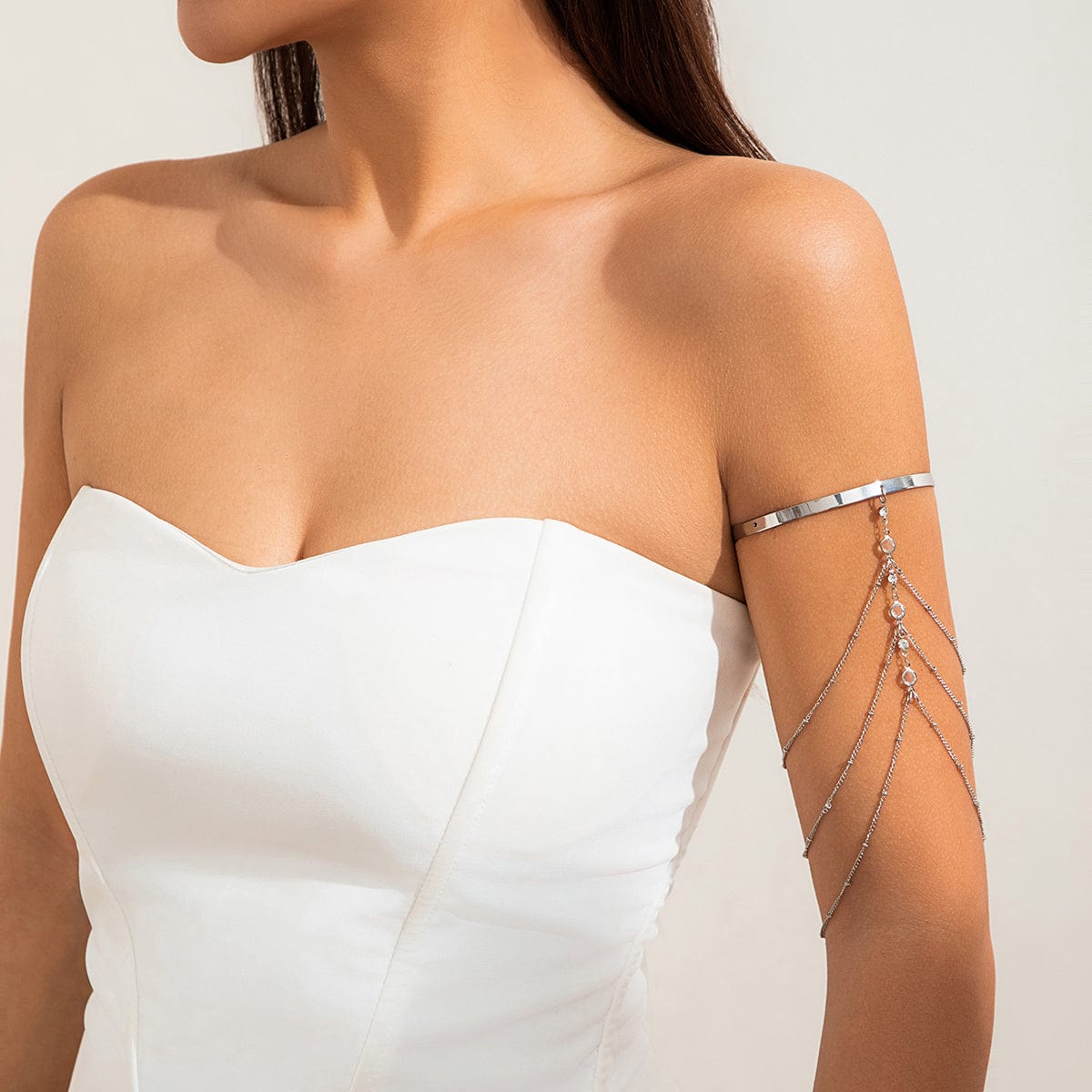 Chic Layered Crystal Inlaid Saturn Chain Tassel Arm Cuff - ArtGalleryZen