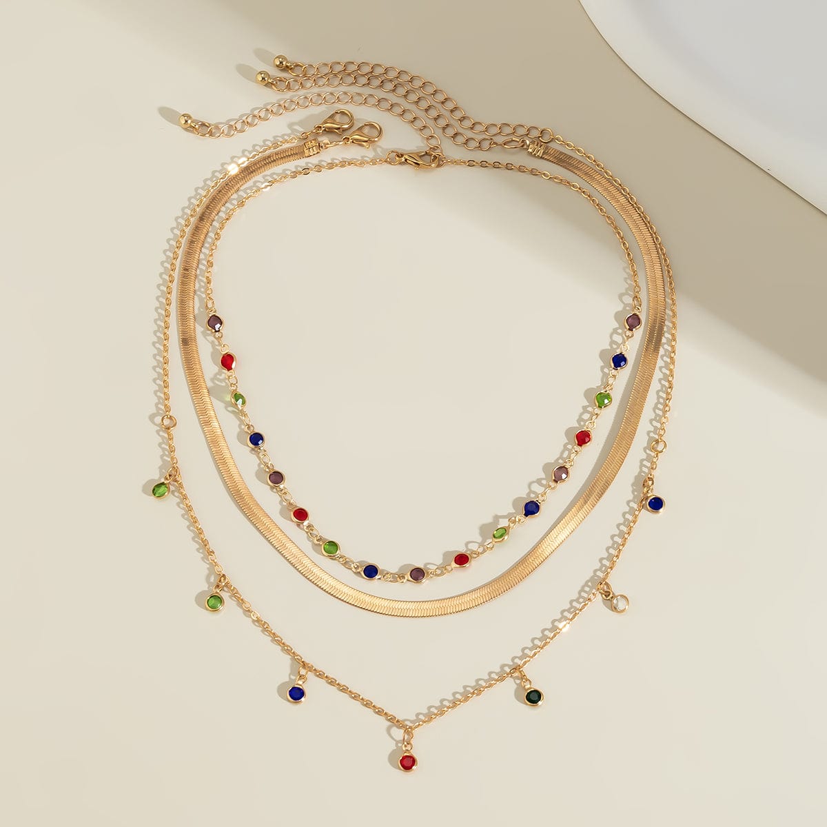 Chic Layered Crystal Tassel Herringbone Chain Necklace Set - ArtGalleryZen