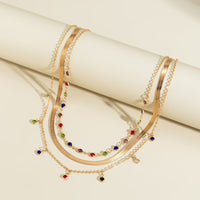 Thumbnail for Chic Layered Crystal Tassel Herringbone Chain Necklace Set - ArtGalleryZen