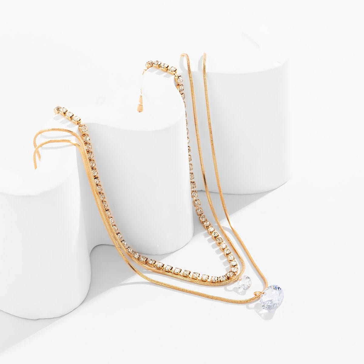Chic Layered CZ Inlaid Crystal Pendant Chain Necklace Set - ArtGalleryZen