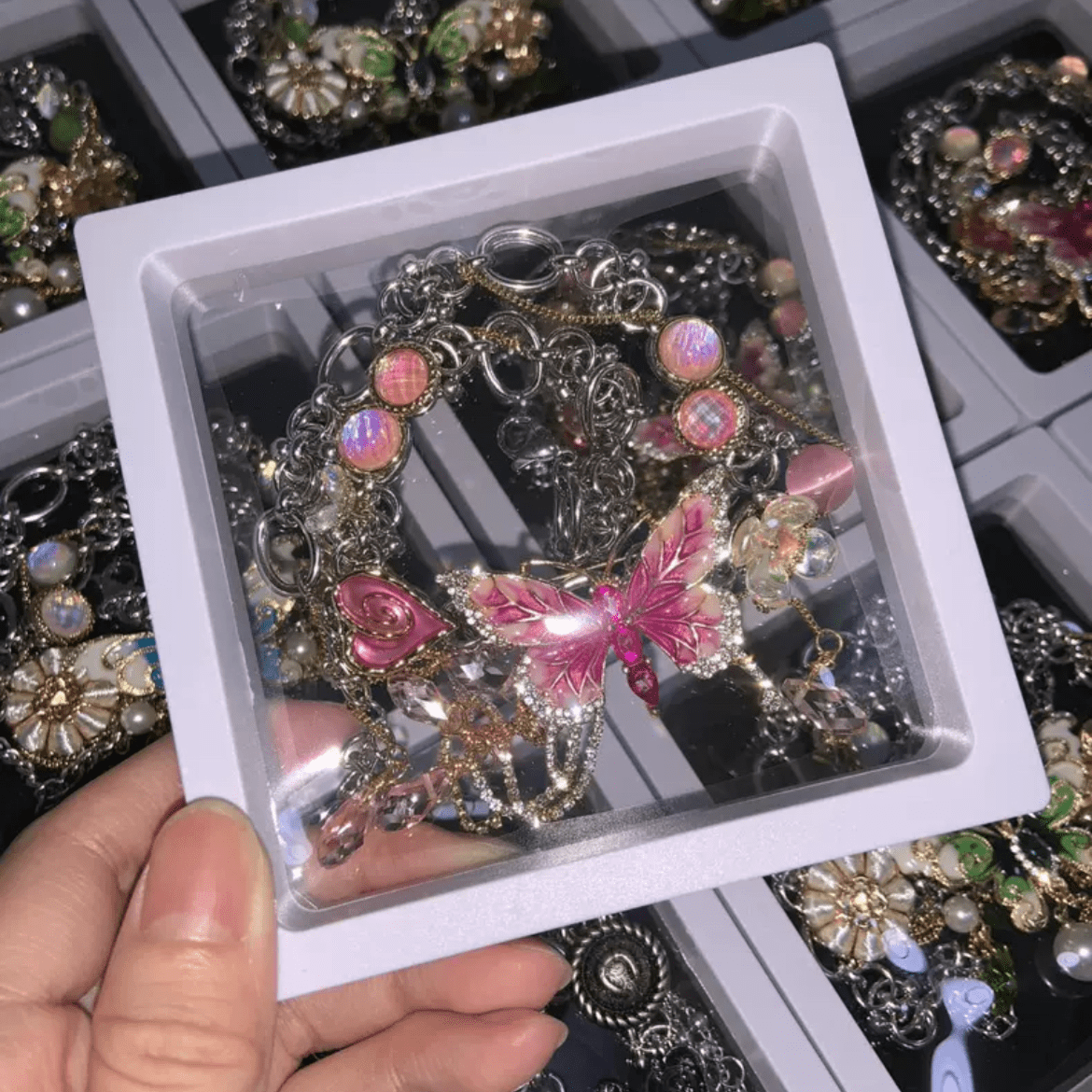 Chic Layered CZ Inliad Enamel Butterfly Crystal Tassel Choker Necklace - ArtGalleryZen