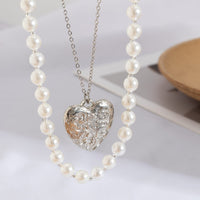 Thumbnail for Chic Layered Floral Heart Pendant Pearl Chain Necklace Set - ArtGalleryZen
