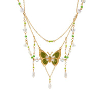 Thumbnail for Chic Layered Floral Pearl Chain Tassel Butterfly Necklace - ArtGalleryZen