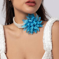 Thumbnail for Chic Layered Flower Pearl Chain Collar Choker Necklace - ArtGalleryZen