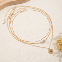Thumbnail for Chic Layered Flower Pendant Pearl Chain Necklace Set - ArtGalleryZen