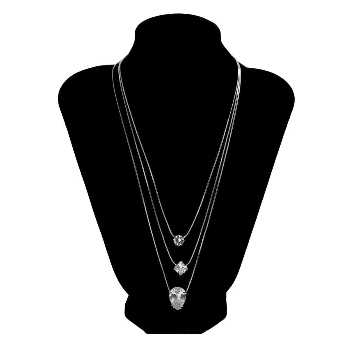 Chic Layered Geometric Crystal Pendant Chain Necklace Set - ArtGalleryZen