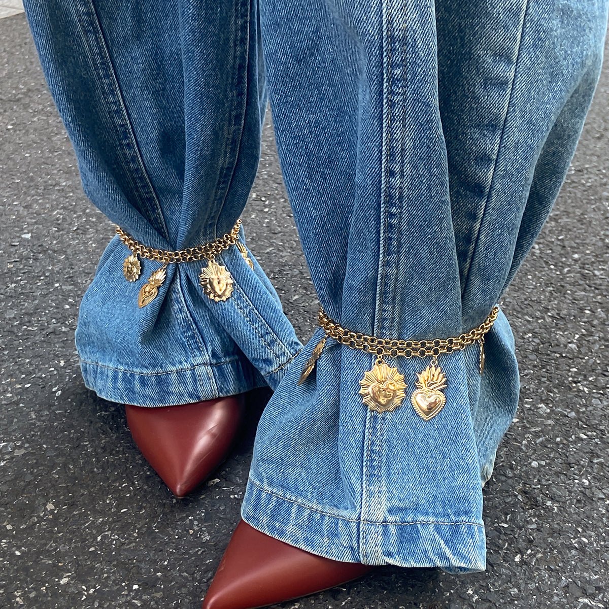 Chic Layered Gold Silver Tone Flame Heart Anklet - ArtGalleryZen