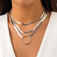 Thumbnail for Chic Layered Halo Pendant Herringbone Chain Necklace Set - ArtGalleryZen