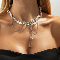 Thumbnail for Chic Layered Heart Tassel Pearl Curb Chain Choker Necklace - ArtGalleryZen